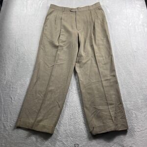 Zanella Bennett Men 34 Pleated Wool Dress Pants Khaki Taupe Made in Italy Cuffed